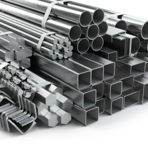 Different metal products. Stainless steel profiles and tubes.