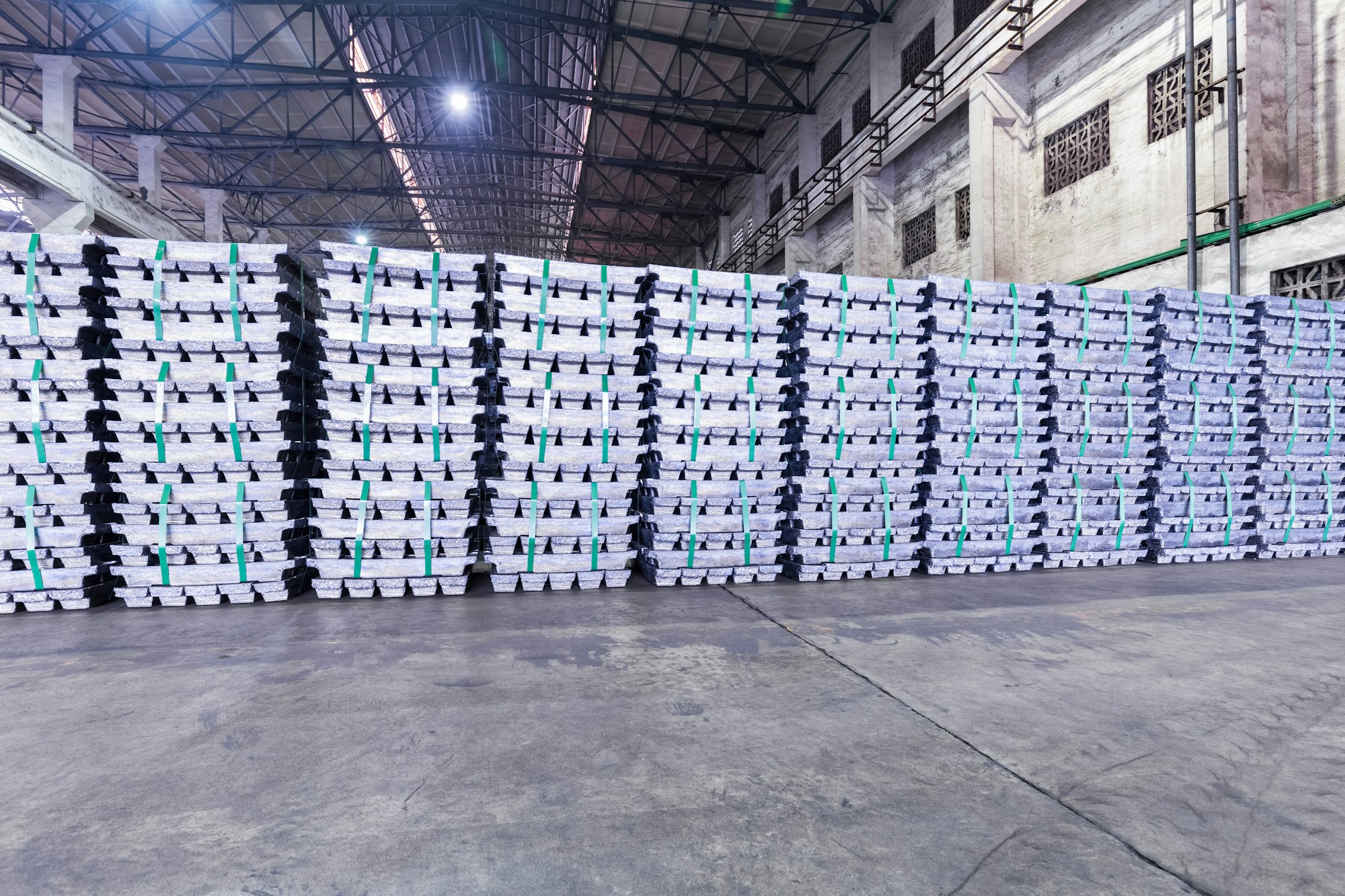 lead ingots in a factory warehouse