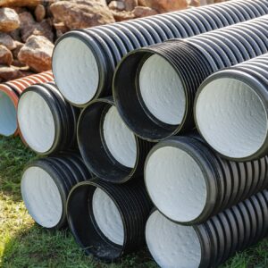 Pile of Polyethylene drainage pipes